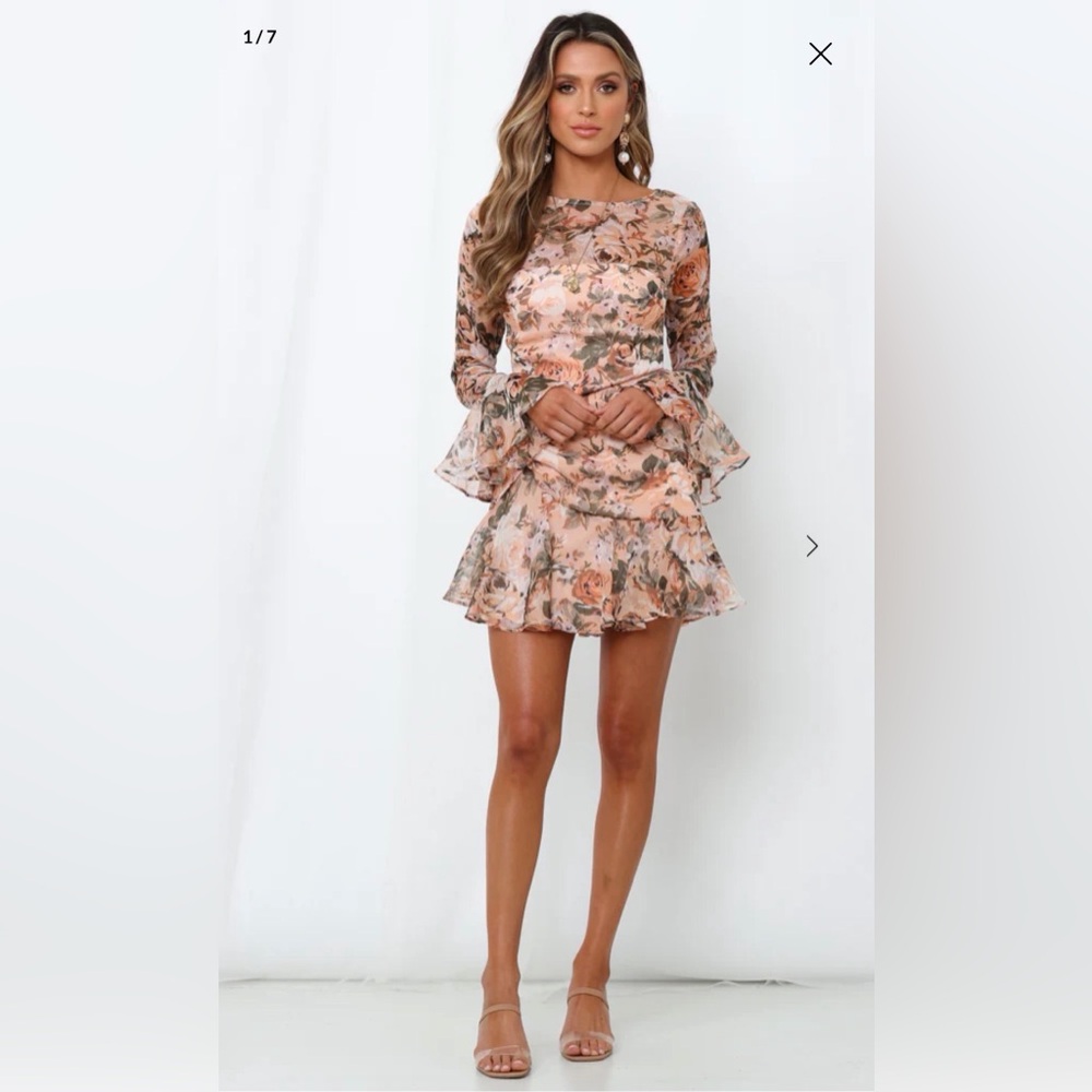 Hello Molly Floral Long Sleeve Dress Dark Blue-land mini Floral